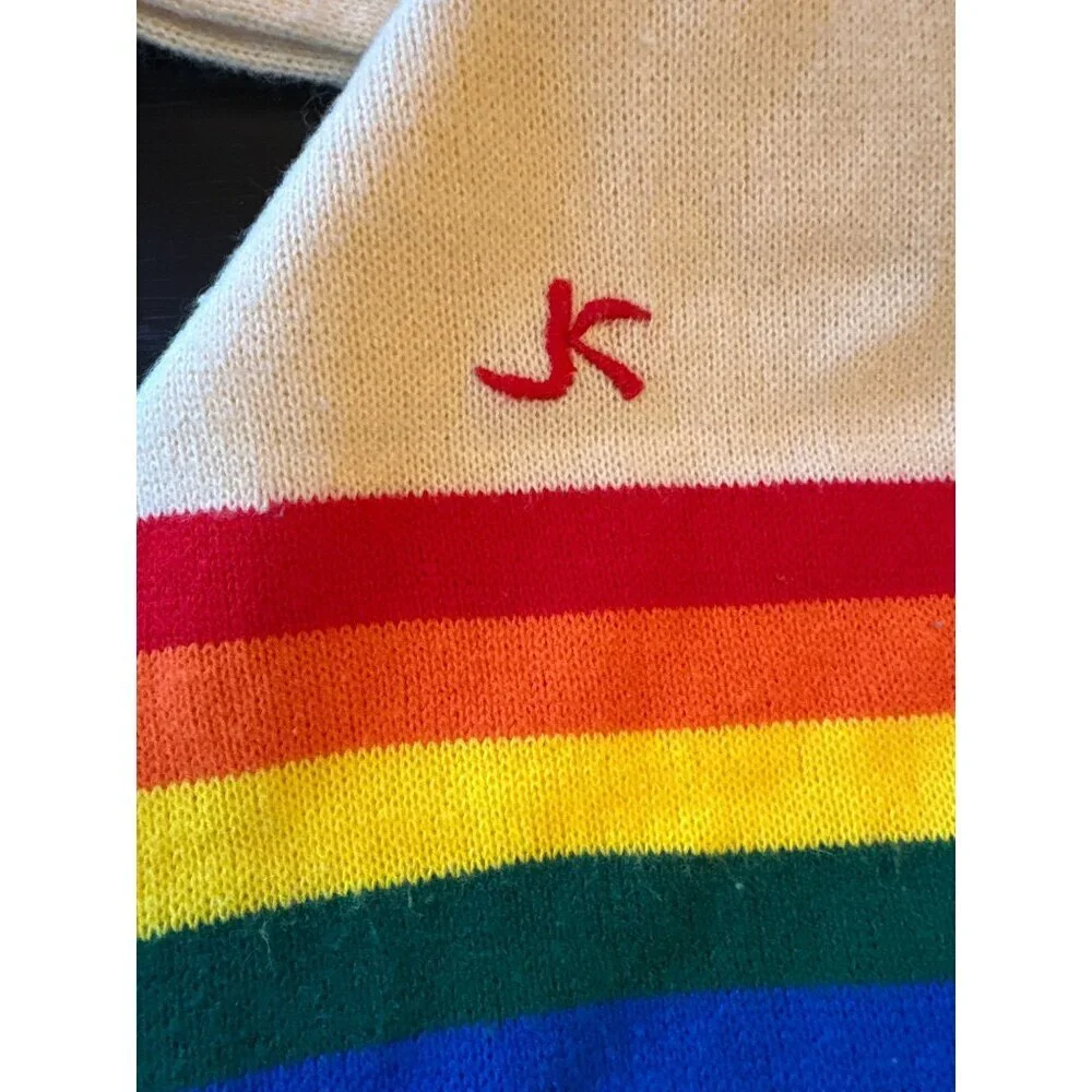 Vintage Van Raalte Knit Scarf With‎ Rainbow Stripes & Fringe 100% Acrylic